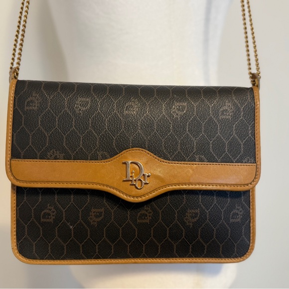 SOLD - Authentic Christan Dior Black and Brown Chain Shoulder Bag - Picture 1 of 11